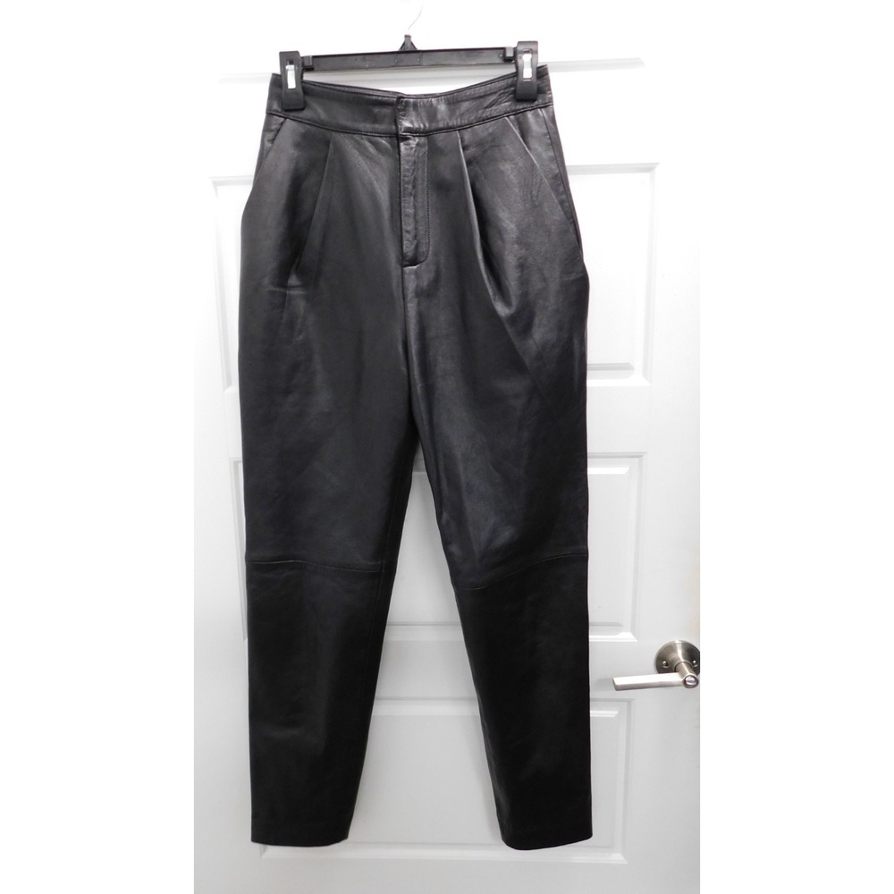 L'Academie Black Leather Pleated Front Pants sz S